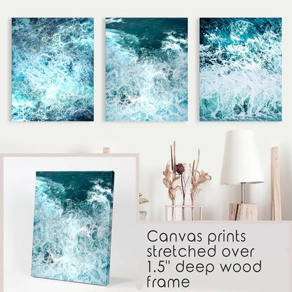 Minimalist Ocean Waves Canvas Wall Art, 3 Piece Set