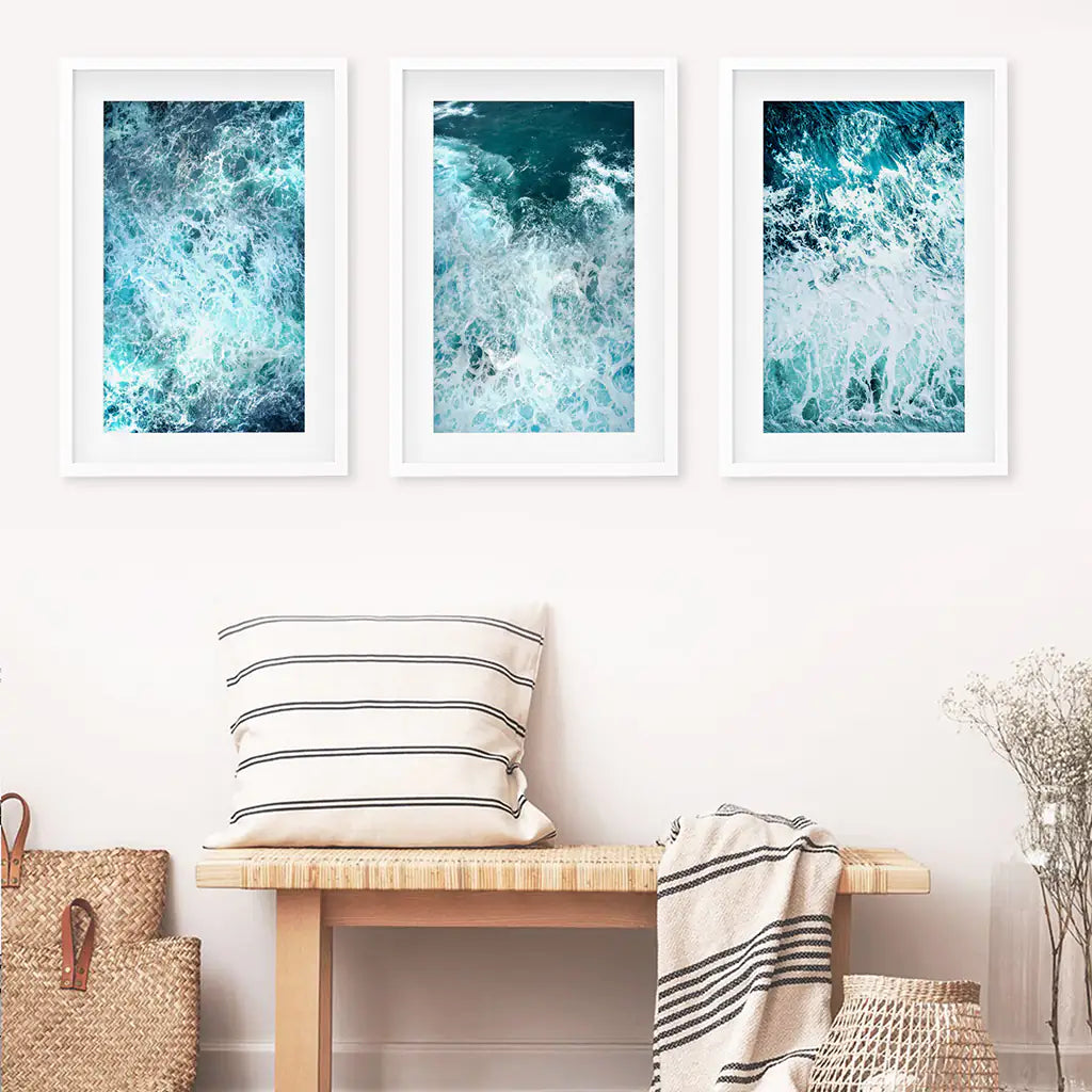 Minimalist Ocean Waves 3 Piece Canvas Wall Art Set