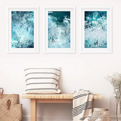 Minimalist Ocean Waves Canvas Wall Art, 3 Piece Set
