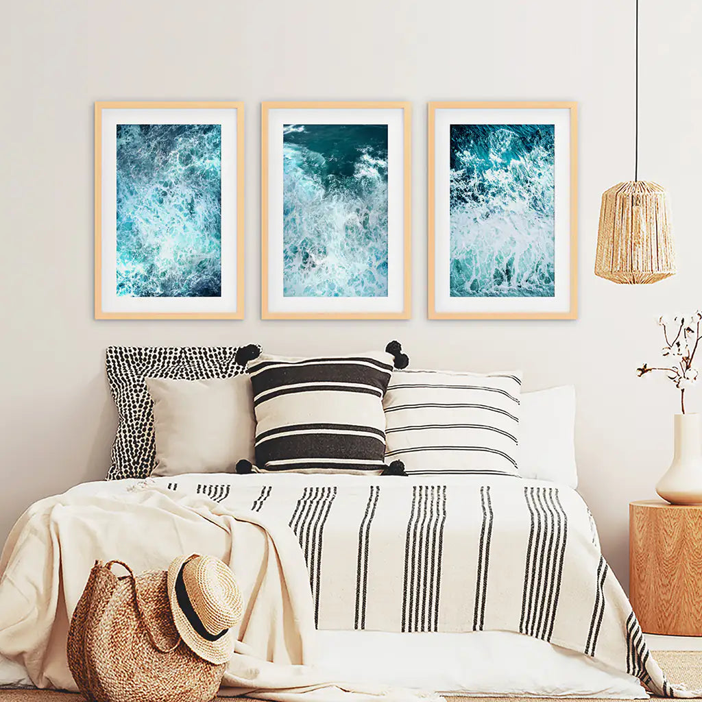 Minimalist Ocean Waves 3 Piece Canvas Wall Art Set