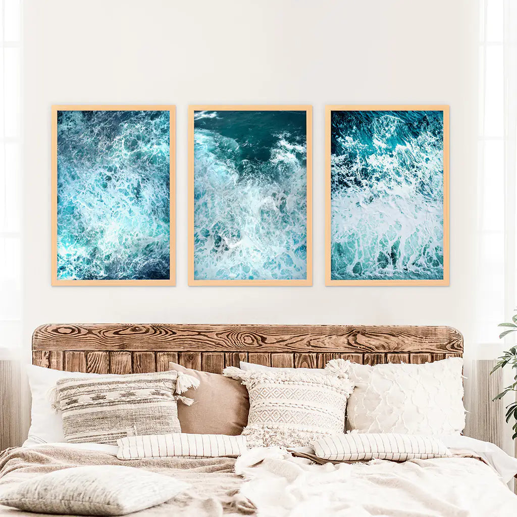 Minimalist Ocean Waves 3 Piece Canvas Wall Art Set