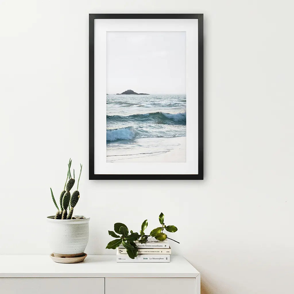 Blue Ocean Waves Wall Art Print, Coastal Shoreline Decor
