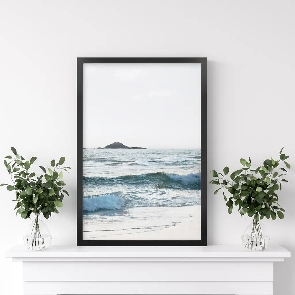 Blue Ocean Waves Wall Art Print, Coastal Shoreline Decor