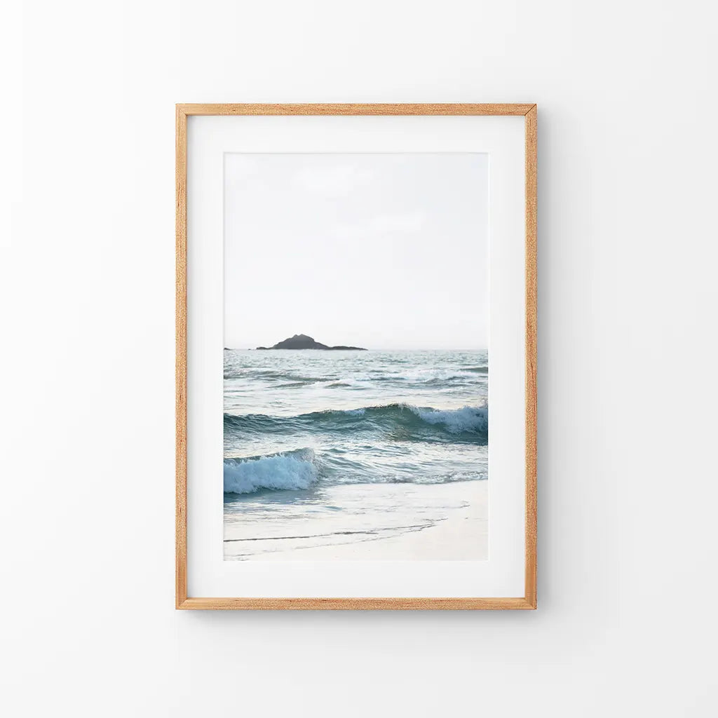 Blue ocean waves wall art print of a calm coastal shoreline