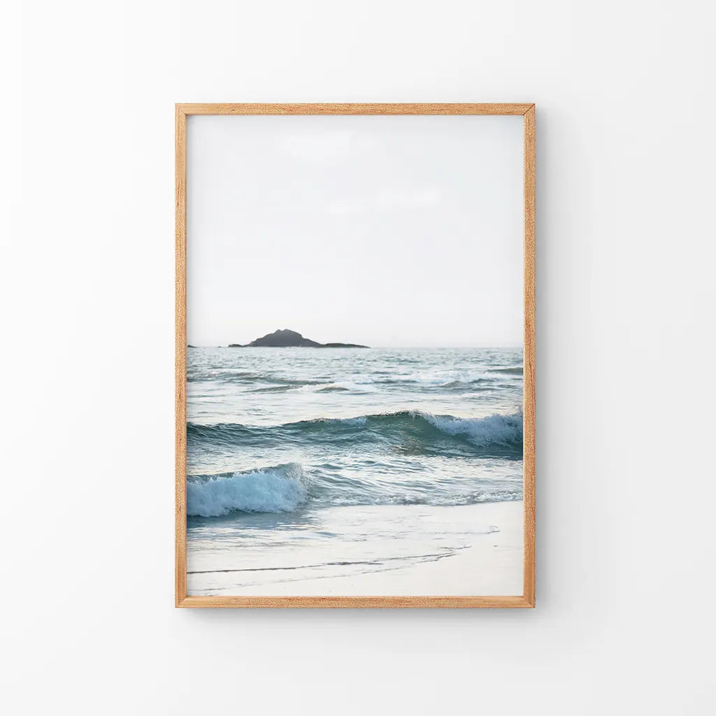 Blue Ocean Waves Wall Art Print, Coastal Shoreline Decor