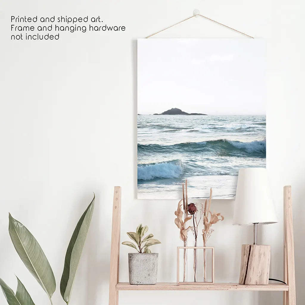 Blue Ocean Waves Wall Art Print, Coastal Shoreline Decor