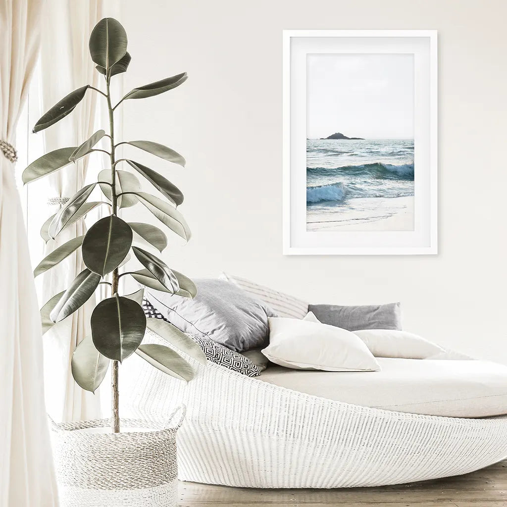 Blue Ocean Waves Wall Art Print, Coastal Shoreline Decor