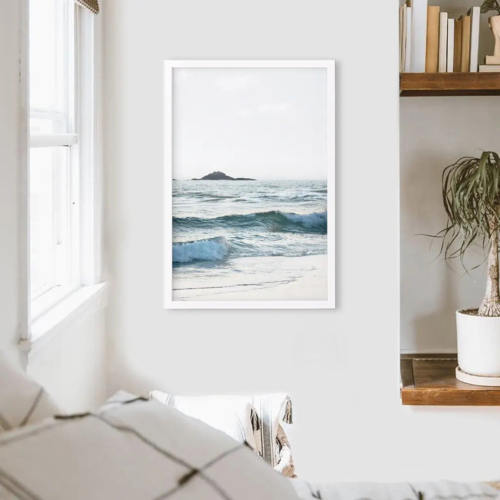 Blue Ocean Waves Wall Art Print, Coastal Shoreline Decor