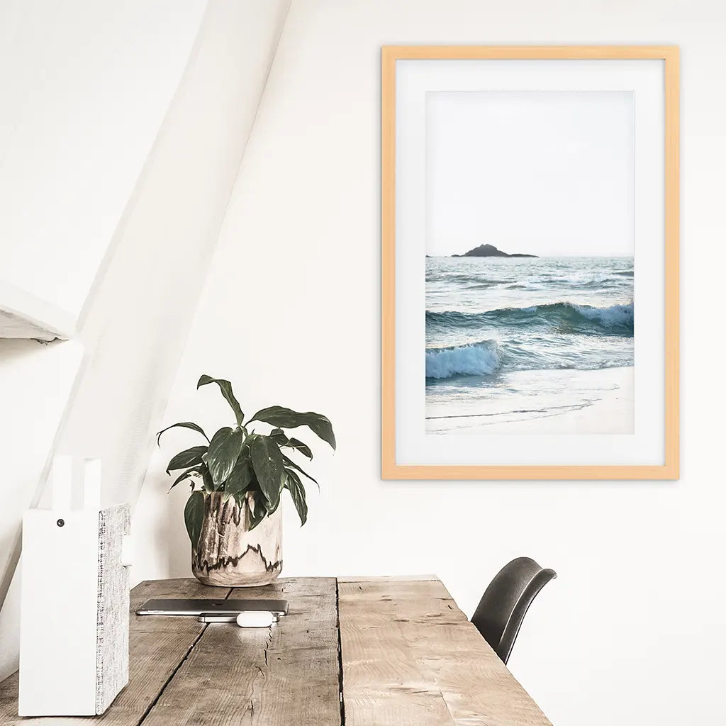 Blue Ocean Waves Wall Art Print, Coastal Shoreline Decor