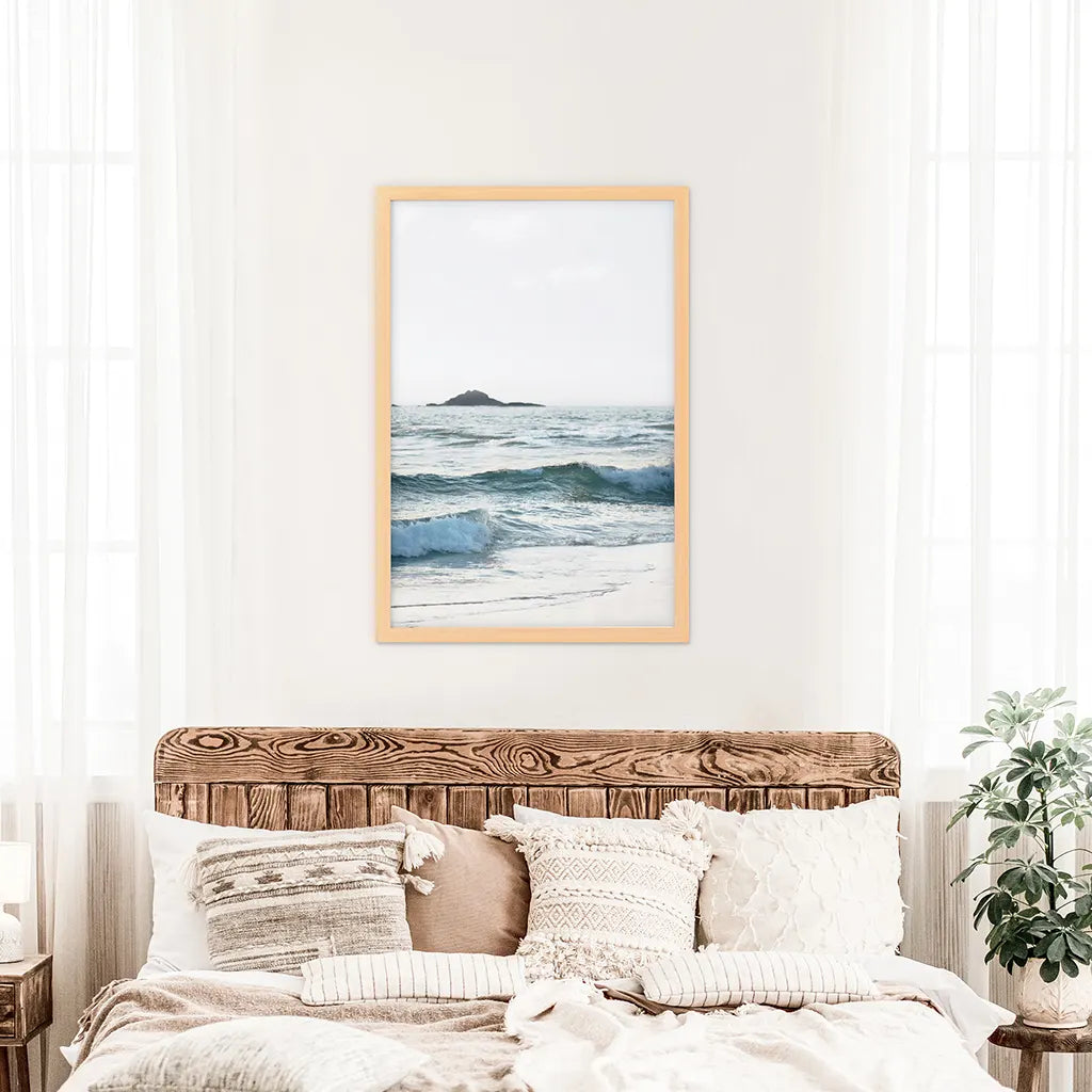 Blue Ocean Waves Wall Art Print, Coastal Shoreline Decor