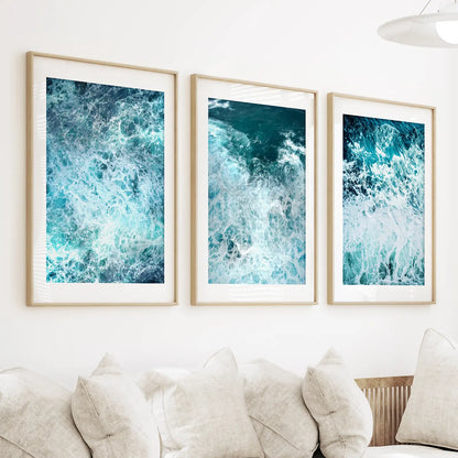Minimalist Ocean Waves Canvas Wall Art, 3 Piece Set