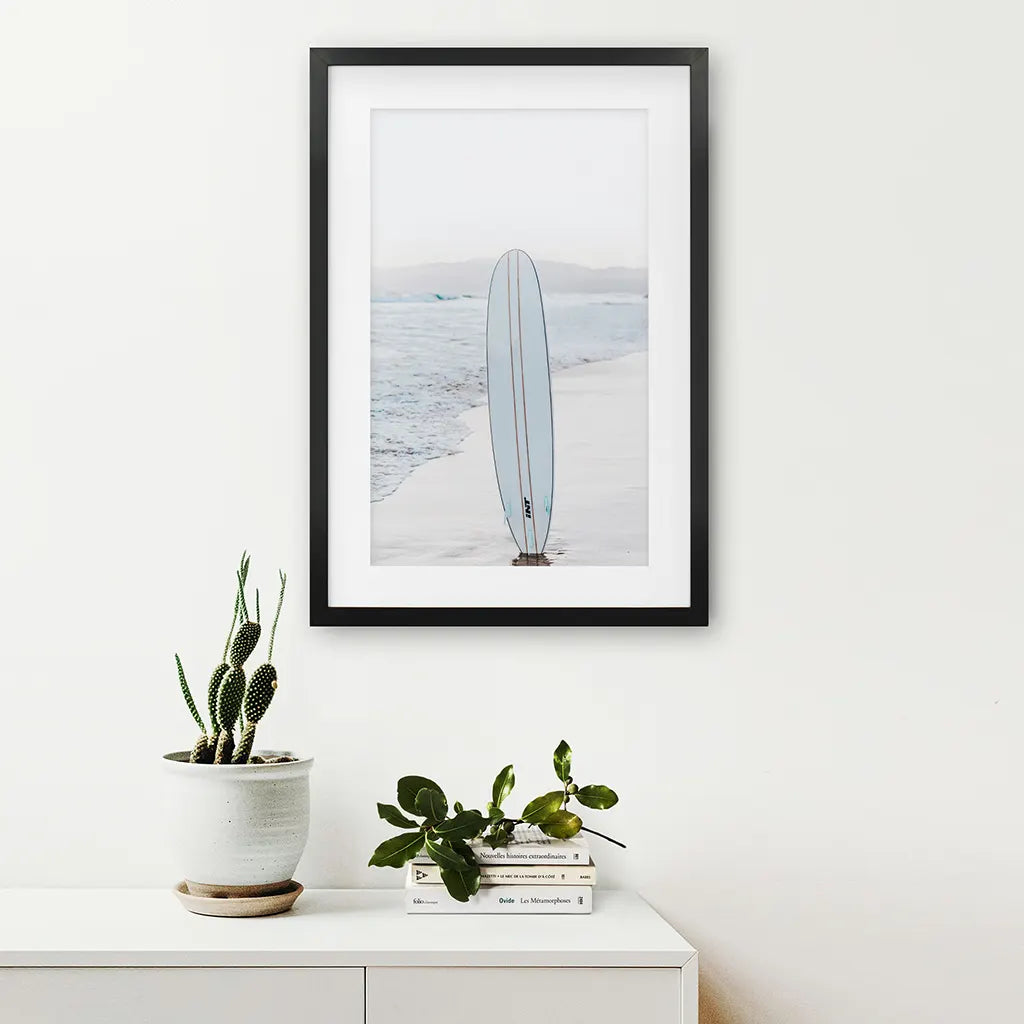 Blue Surfboard Wall Art Print, Coastal Beach Decor