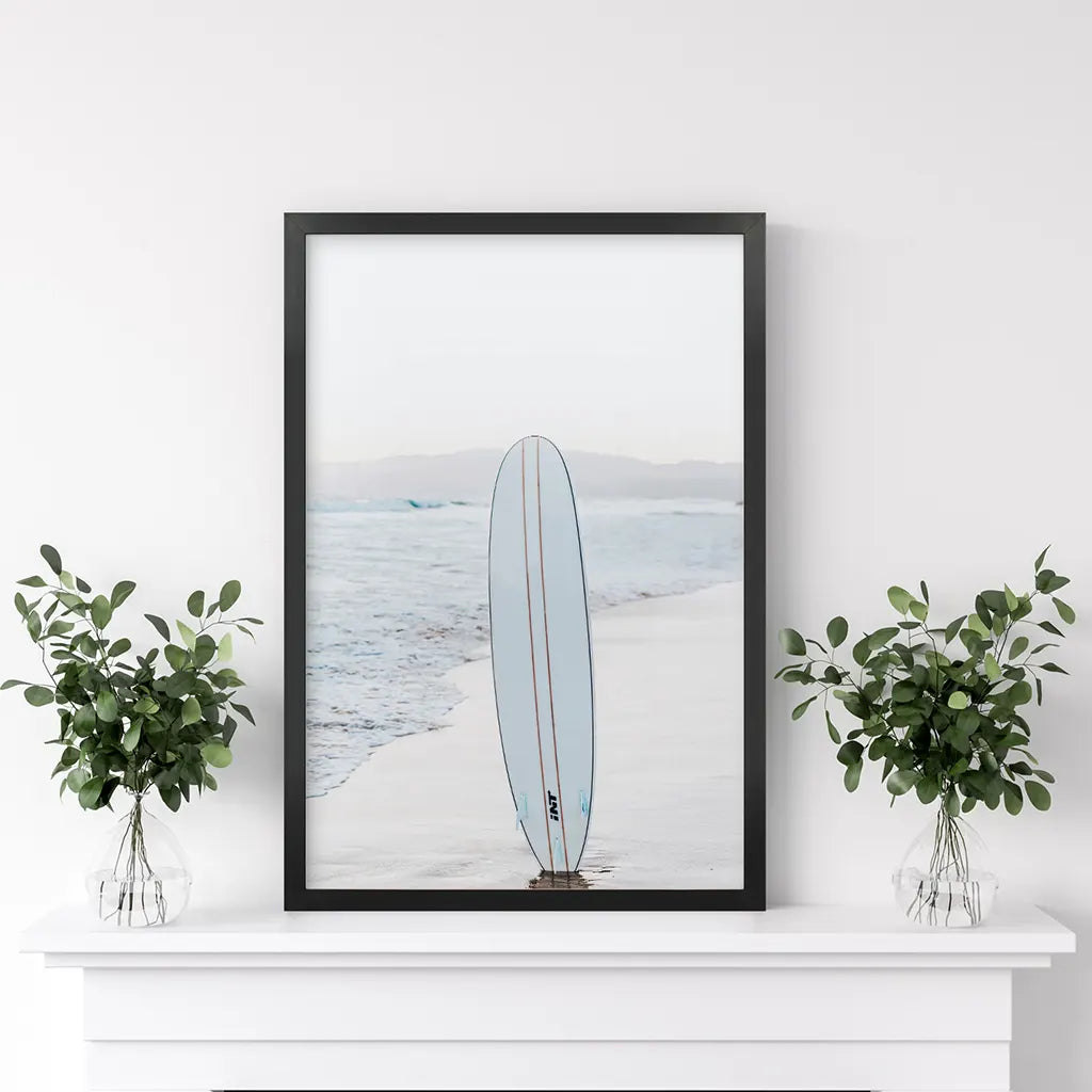 Blue Surfboard Wall Art Print, Coastal Beach Decor