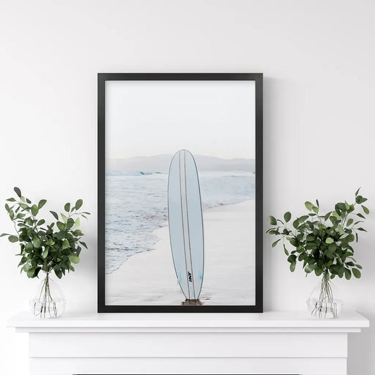 Blue Surfboard Wall Art Print, Coastal Beach Decor