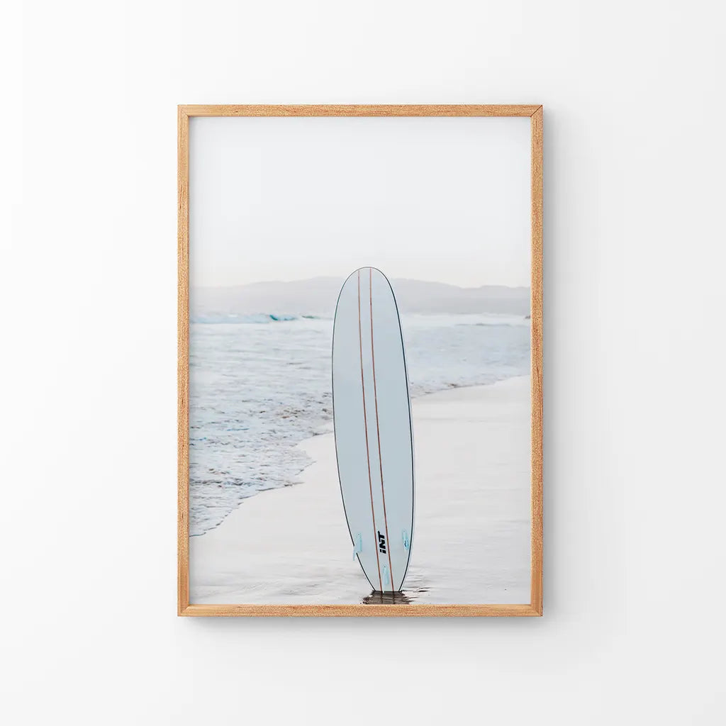 Blue Surfboard Wall Art Print, Coastal Beach Decor