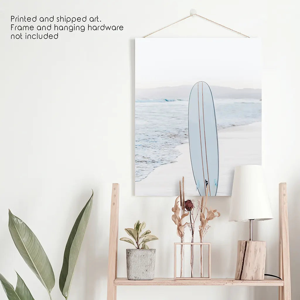 Blue Surfboard Wall Art Print, Coastal Beach Decor