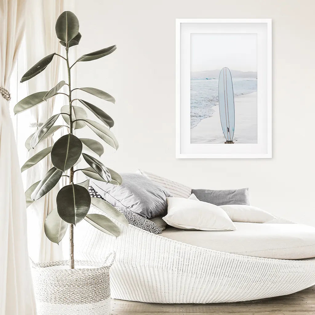 Blue Surfboard Wall Art Print, Coastal Beach Decor