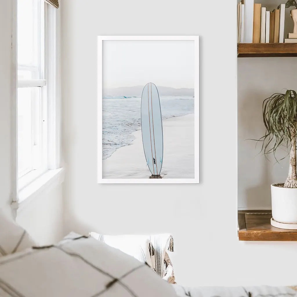 Blue Surfboard Wall Art Print, Coastal Beach Decor