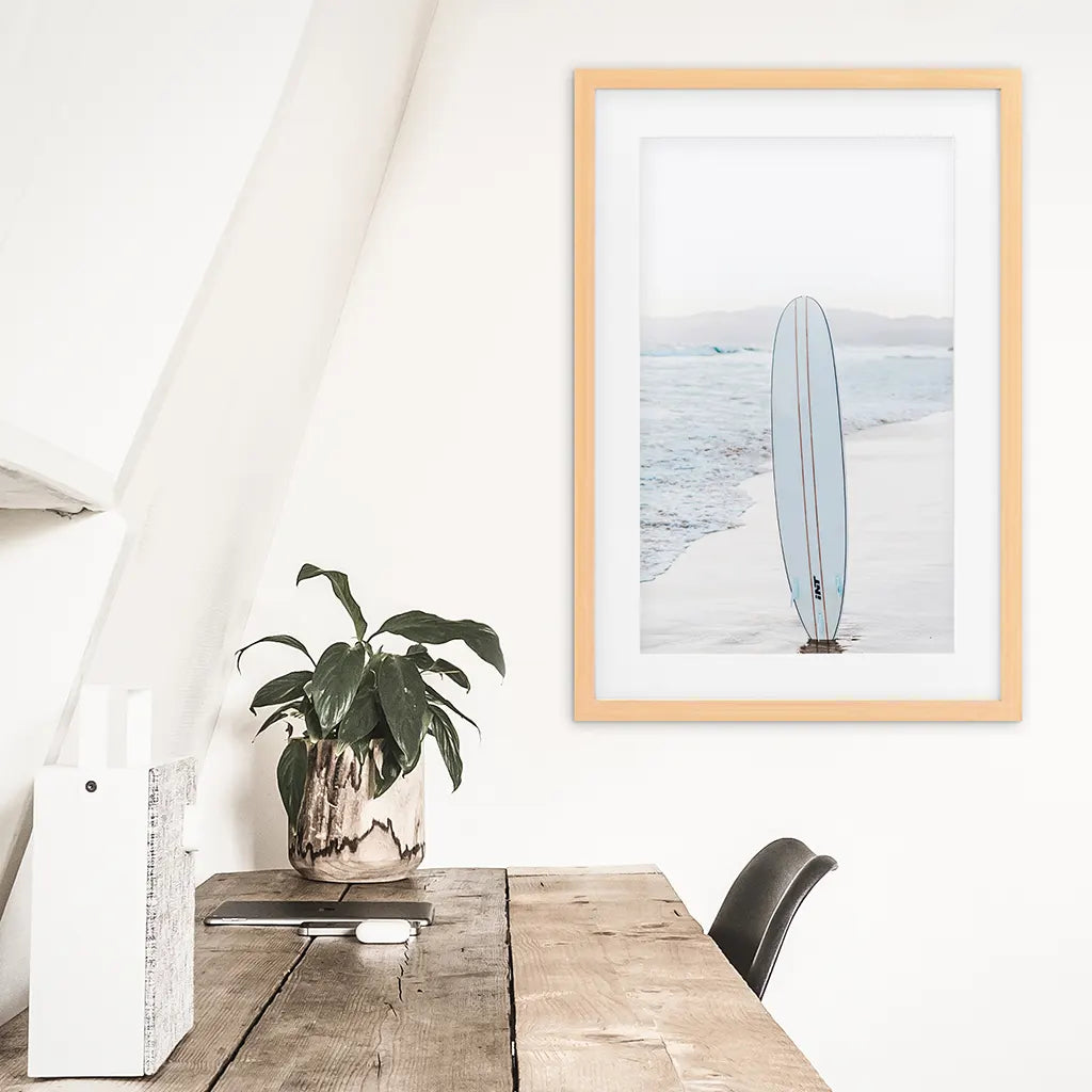 Blue Surfboard Wall Art Print, Coastal Beach Decor