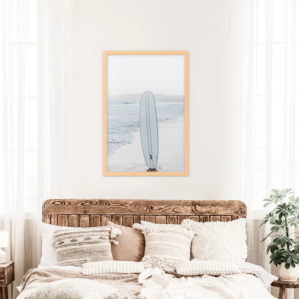 Blue Surfboard Wall Art Print, Coastal Beach Decor