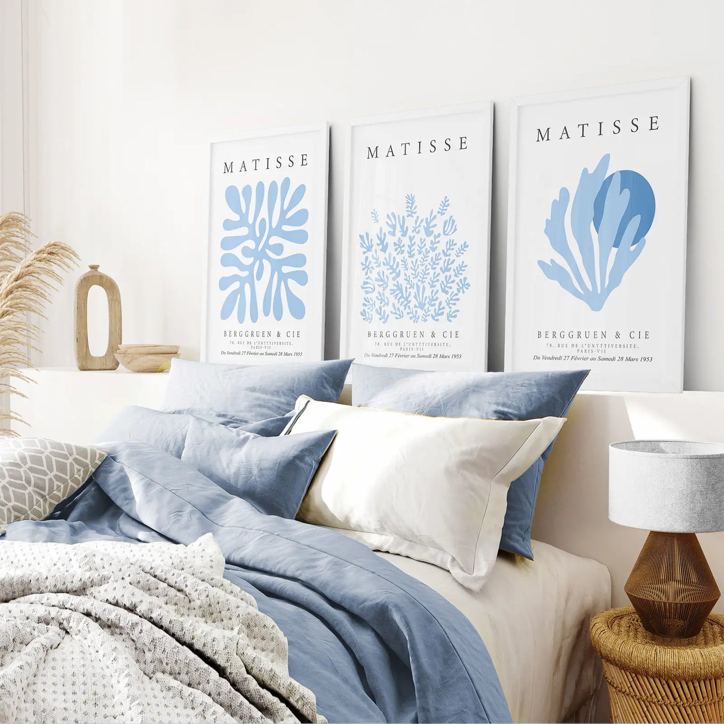 Light Blue Abstract Wall Art Set of 3 Exhibition Prints