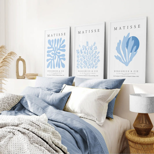 Light Blue Abstract Wall Art Set of 3 Exhibition Prints