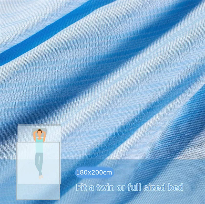 Blue cooling summer blanket twin queen king size laid flat showing texture