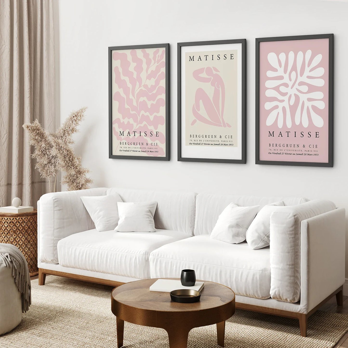 Blush Pink Abstract Wall Art Set of 3, Modern Prints