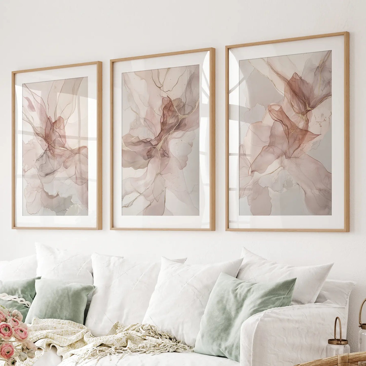 Neutral Abstract Wall Art Set of 3 Prints Decor