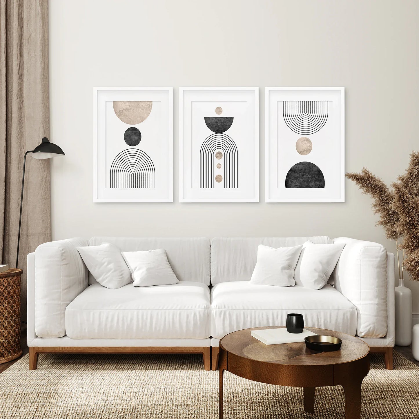 Minimalist Black Rainbow Wall Art Set of 3, Modern Prints