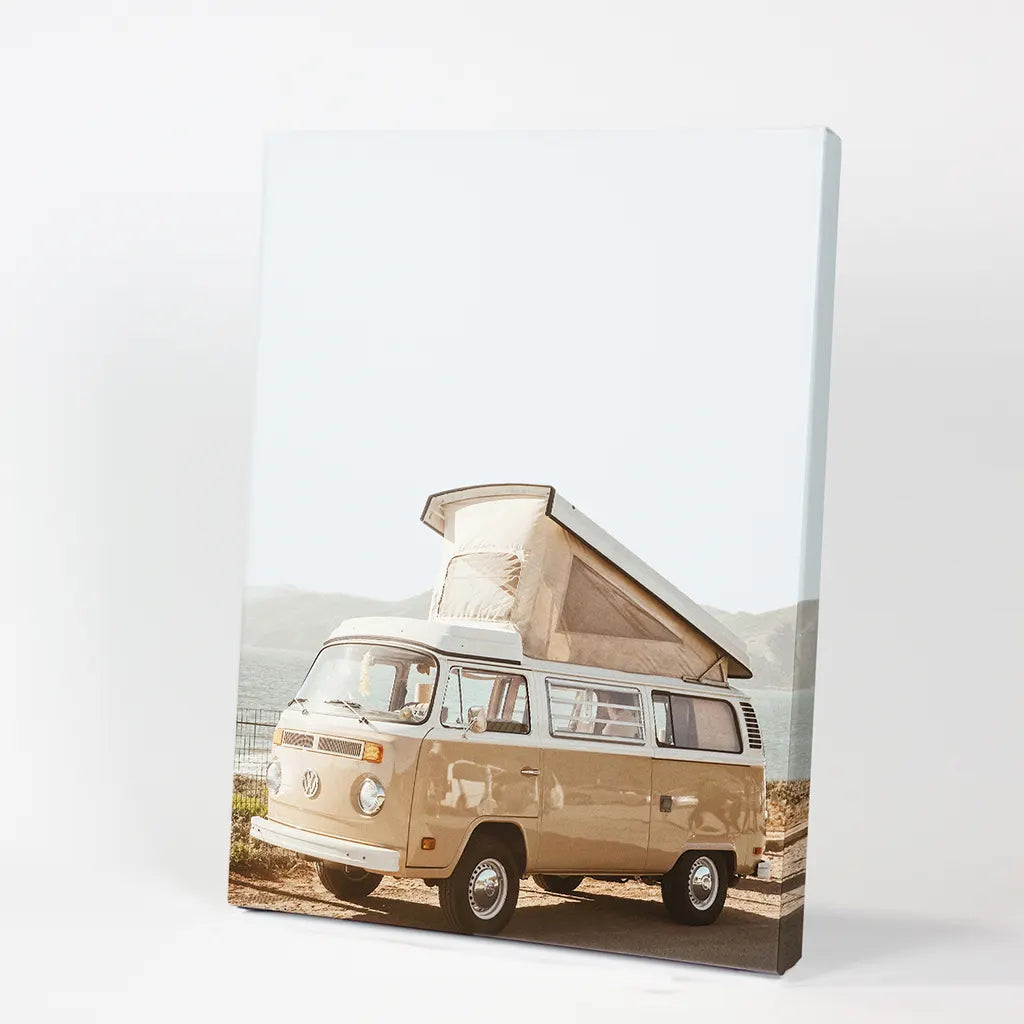 Yellow Vintage Hipster Van Print - Summer Coastal Travel Art