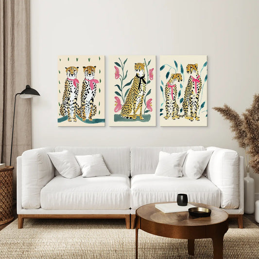 Modern Leopard Wall Art Set of 3 Beige Pink Prints