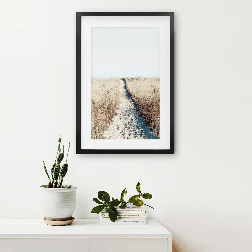 Calm Beach Wall Art Print, Sand Dunes Dried Grass