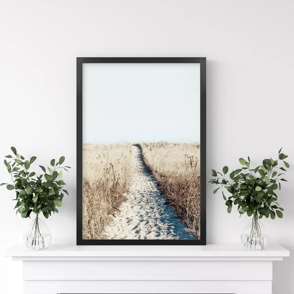 Calm Beach Wall Art Print, Sand Dunes Dried Grass