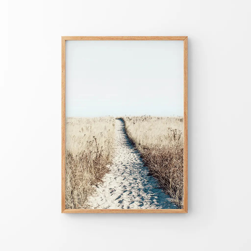 Calm Beach Wall Art Print, Sand Dunes Dried Grass