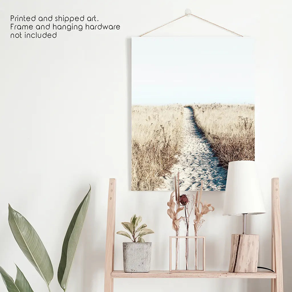 Calm Beach Wall Art Print, Sand Dunes Dried Grass