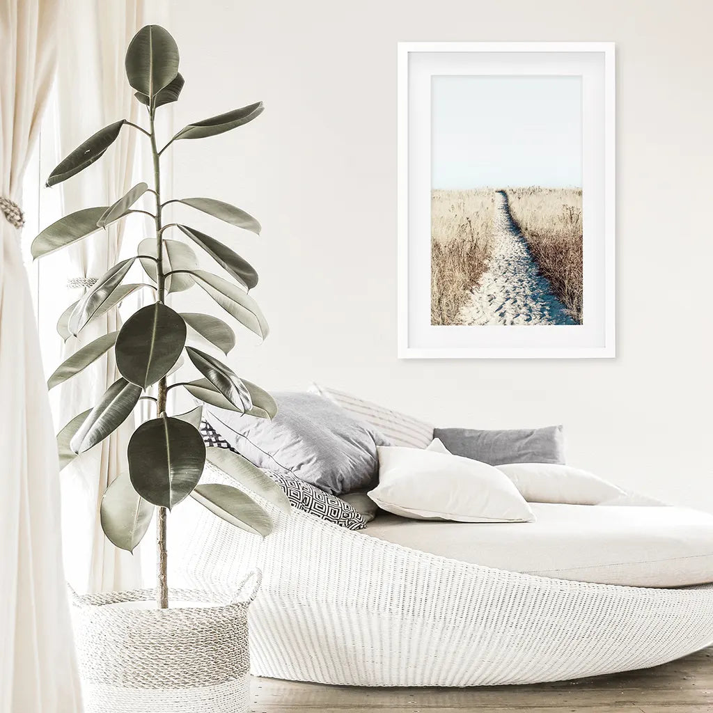 Calm Beach Wall Art Print, Sand Dunes Dried Grass