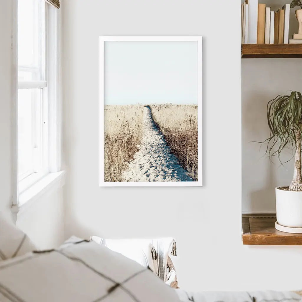 Calm Beach Wall Art Print, Sand Dunes Dried Grass