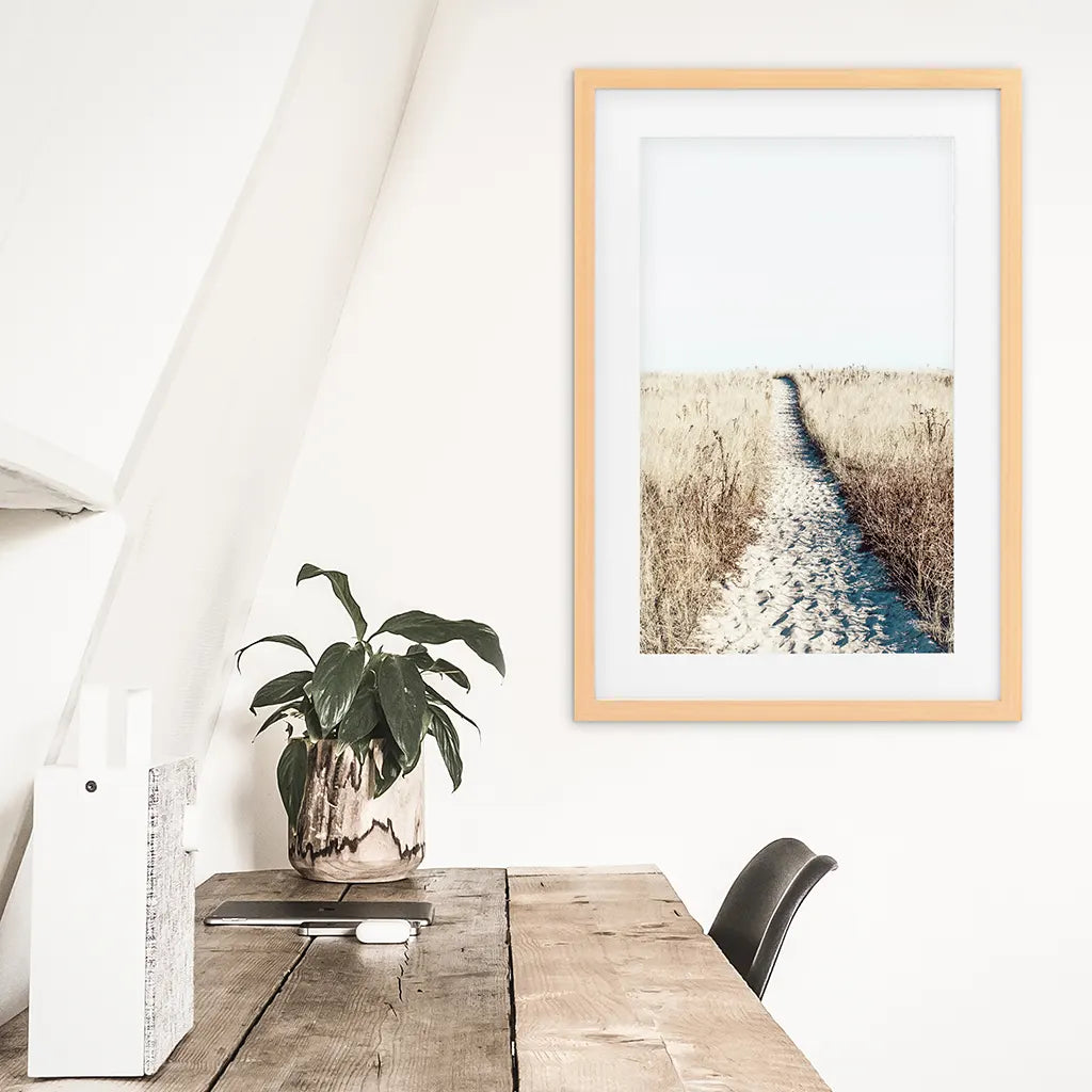 Calm Beach Wall Art Print, Sand Dunes Dried Grass