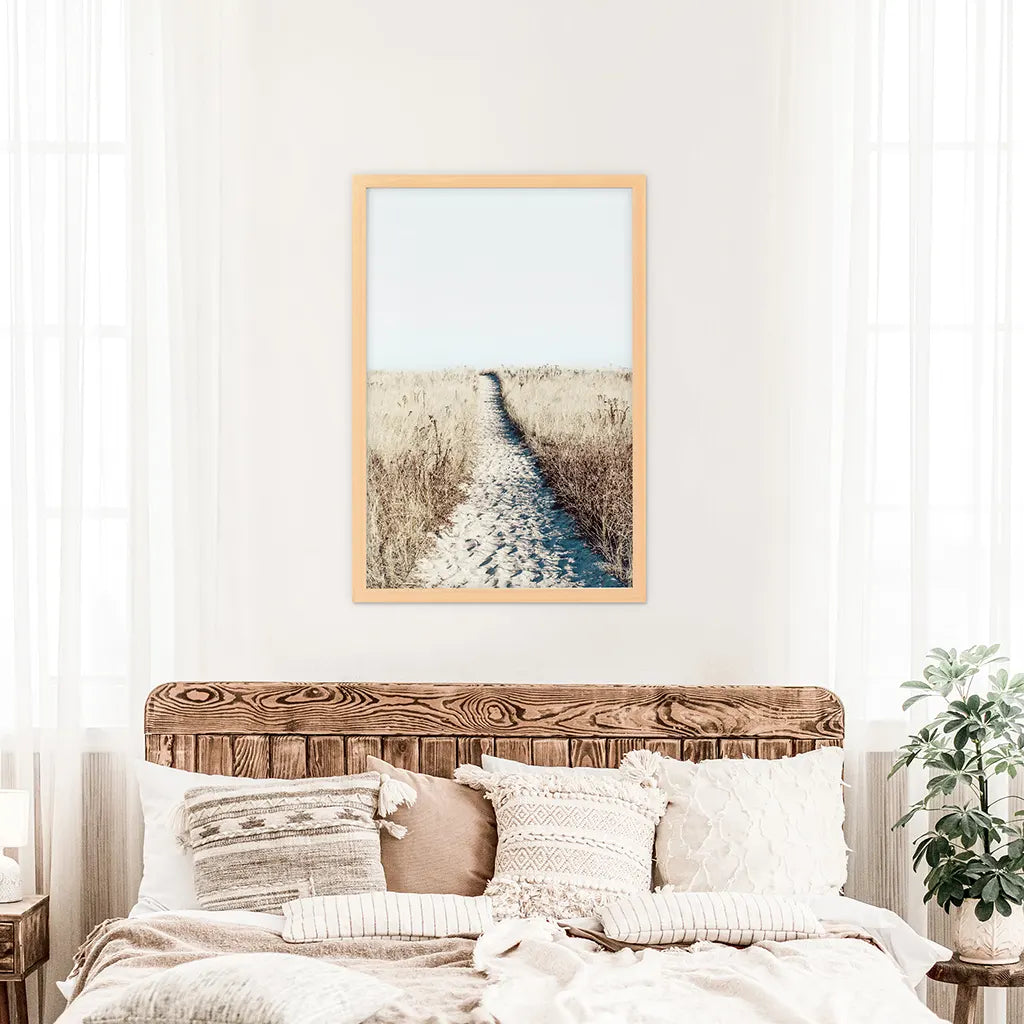 Calm Beach Wall Art Print, Sand Dunes Dried Grass