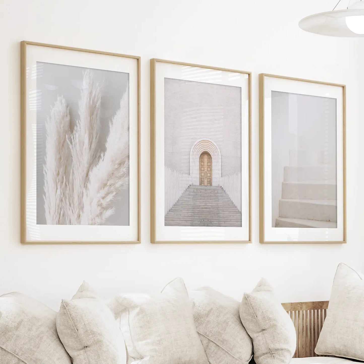Contemporary Boho Wall Art Set of 3 Pampas Prints