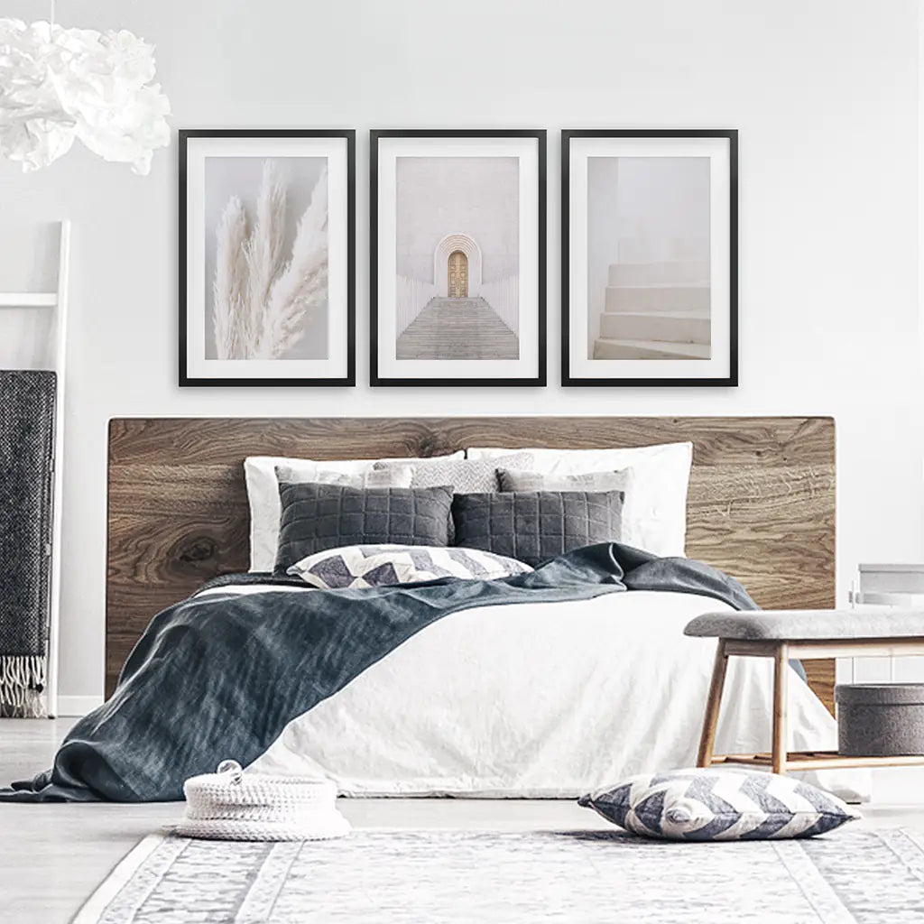 Contemporary Boho Wall Art Set of 3 Pampas Prints