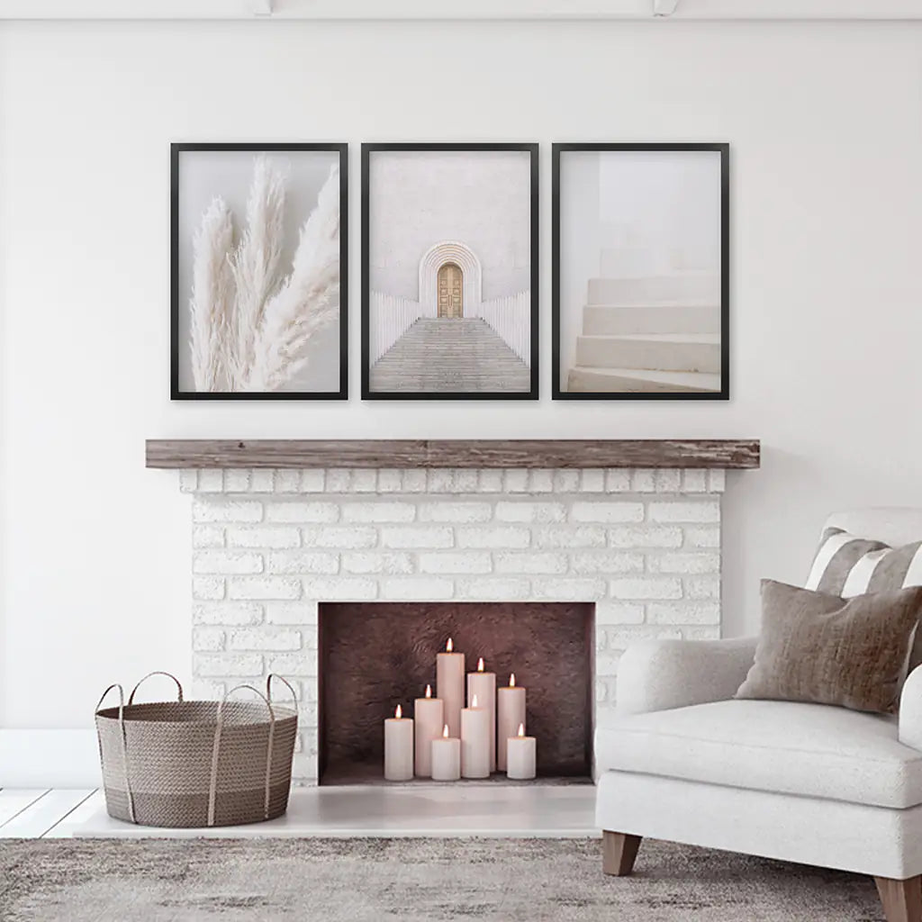 Contemporary Boho Wall Art Set of 3 Pampas Prints