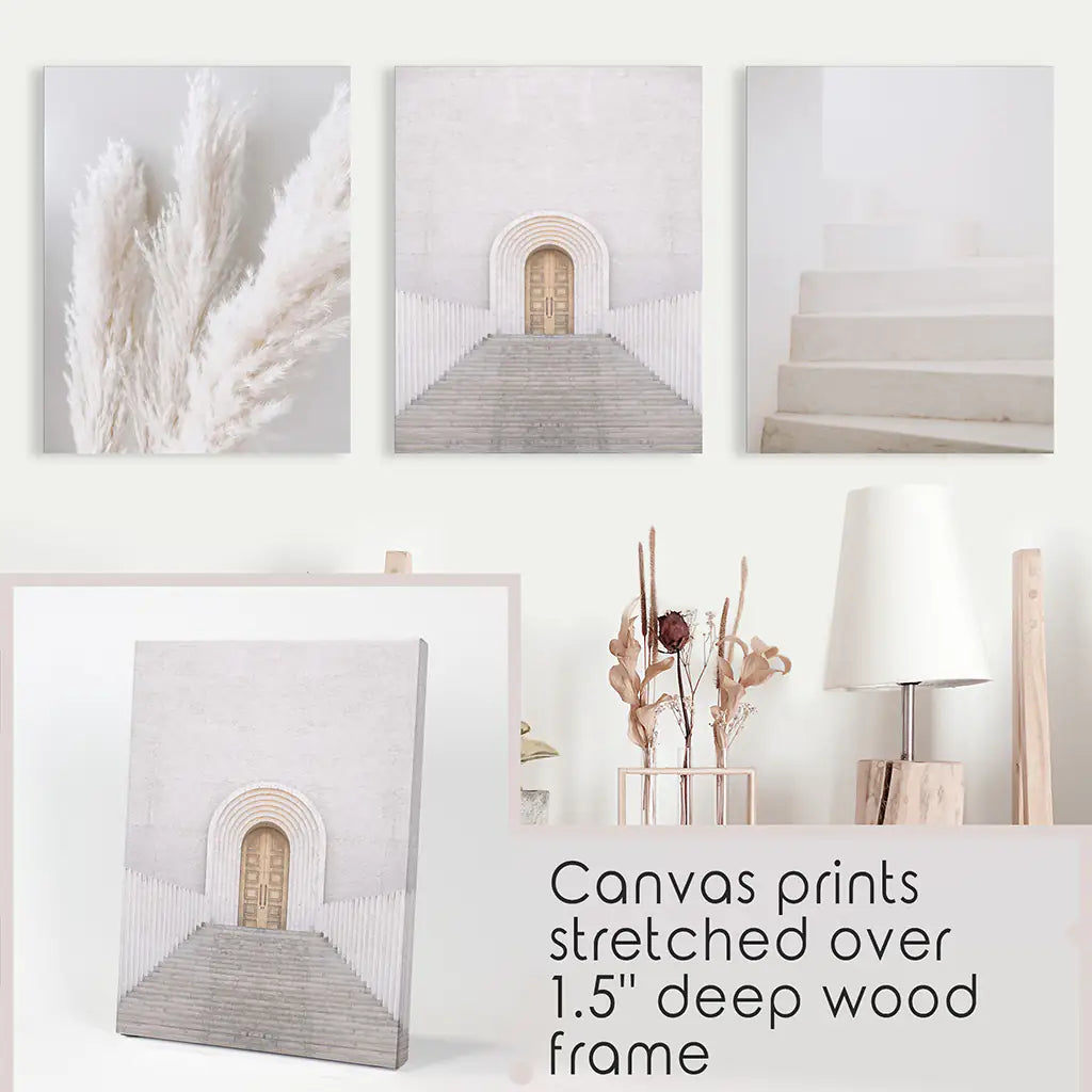 Contemporary Boho Wall Art Set of 3 Pampas Prints
