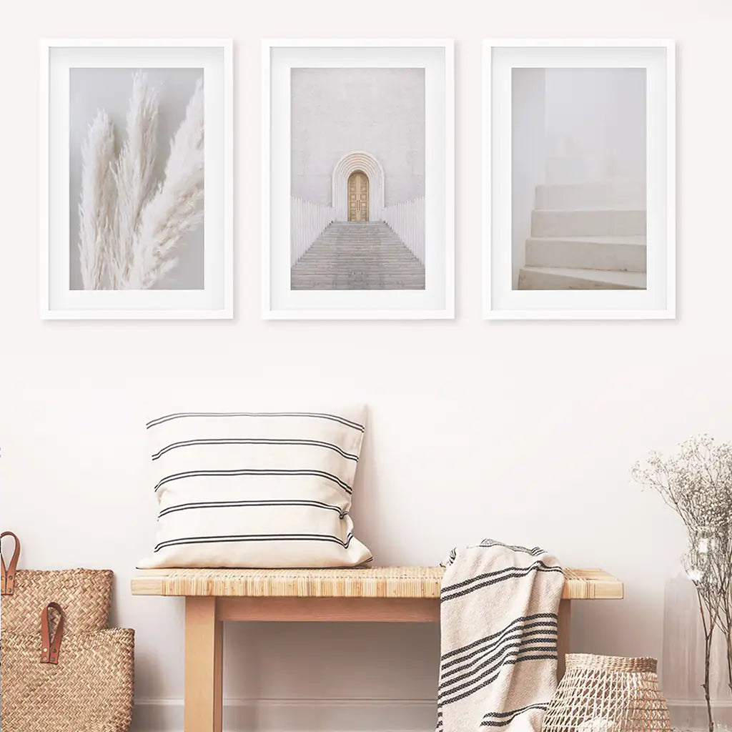Contemporary Boho Wall Art Set of 3 Pampas Prints