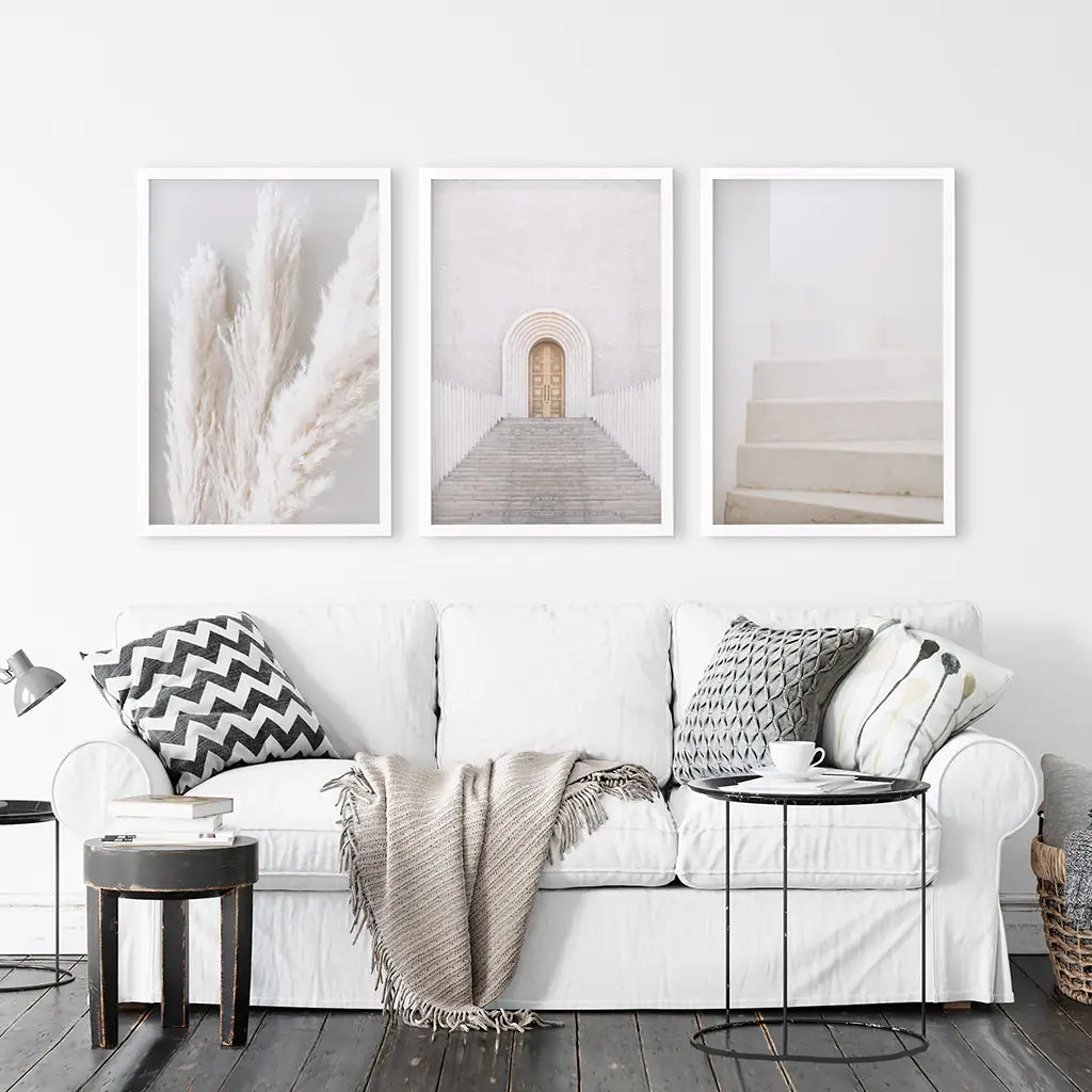 Contemporary Boho Wall Art Set of 3 Pampas Prints