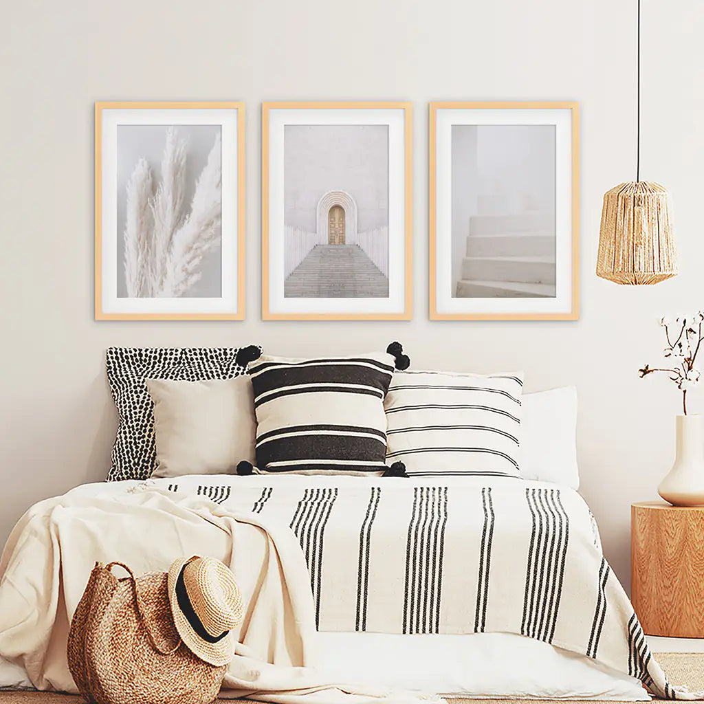 Contemporary Boho Wall Art Set of 3 Pampas Prints