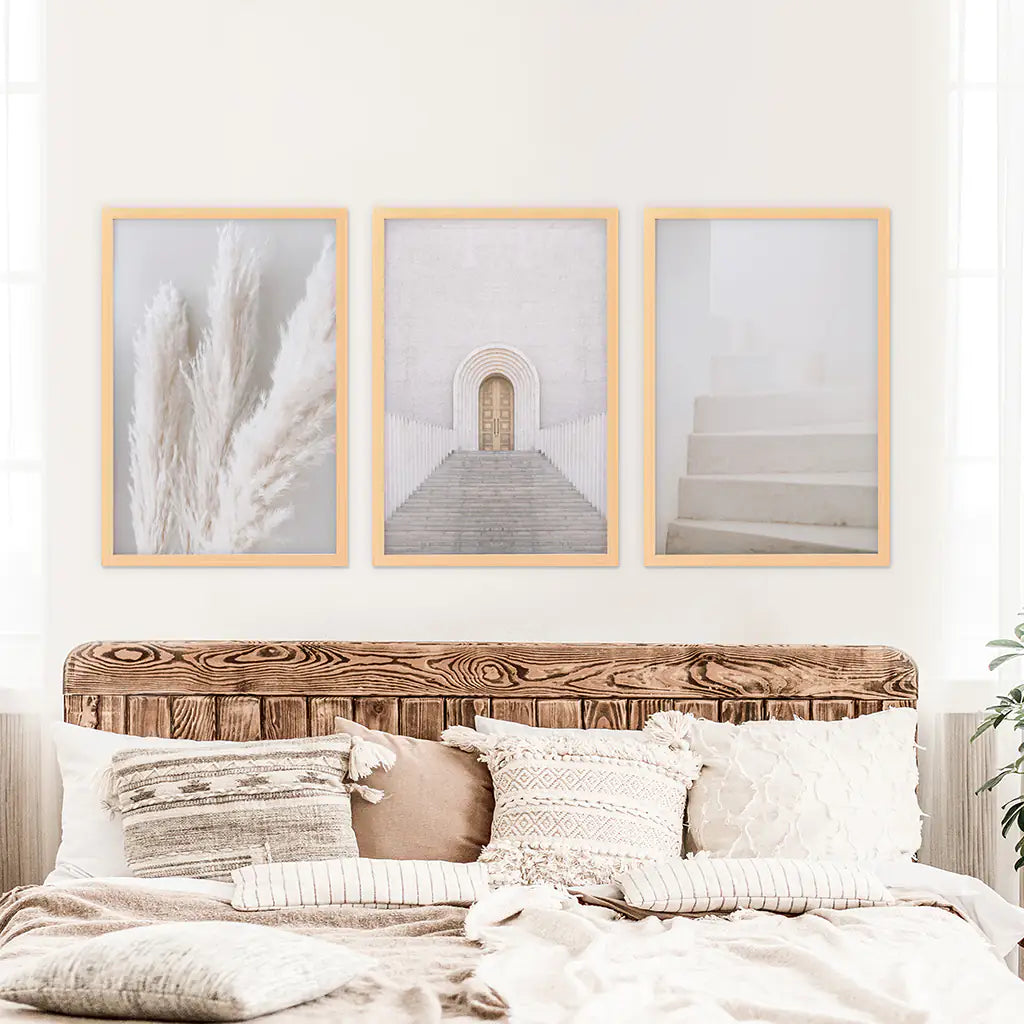 Contemporary Boho Wall Art Set of 3 Pampas Prints
