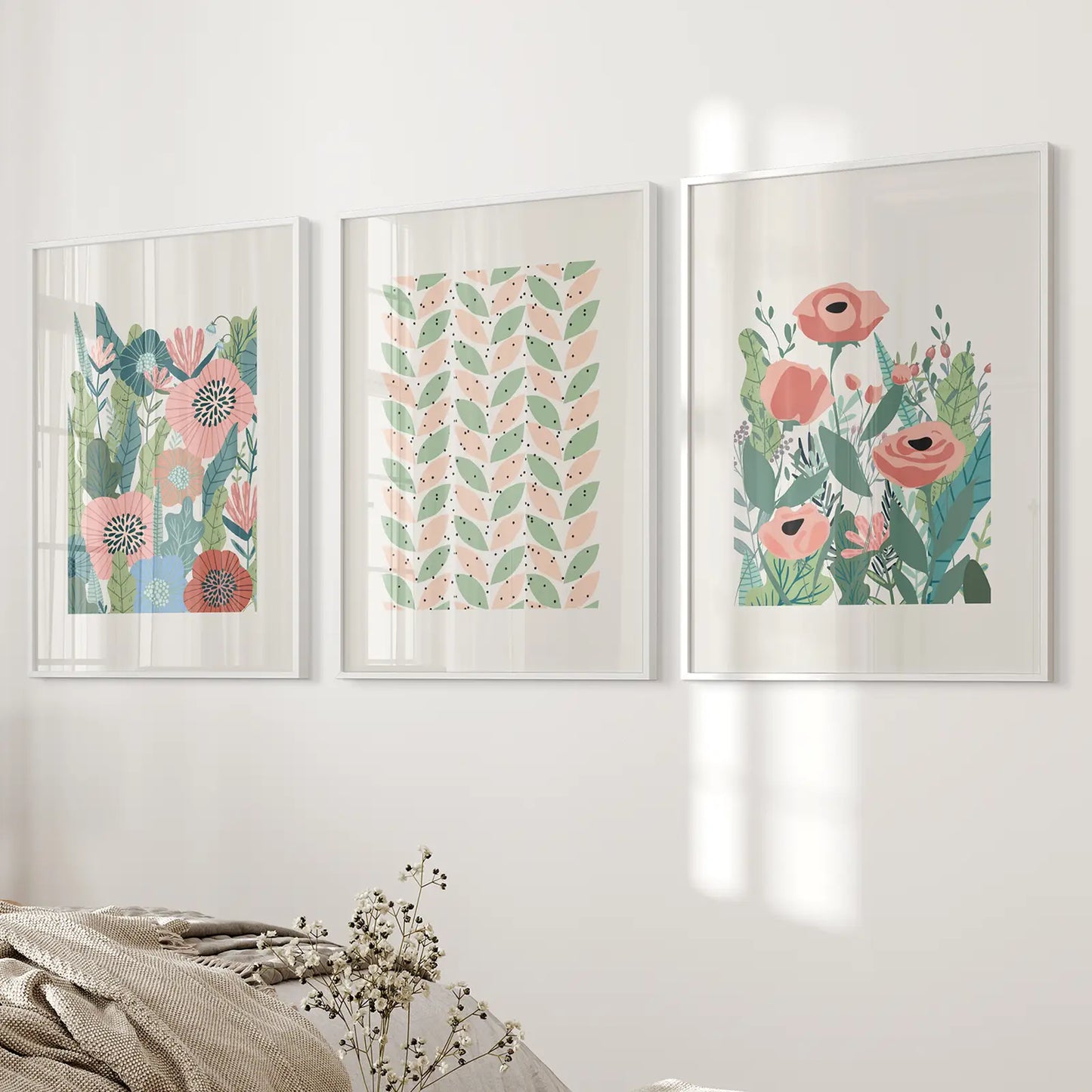 Pink Poppies Botanical Floral Wall Art Print