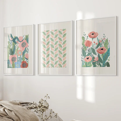 Pink Poppies Botanical Floral Wall Art Print